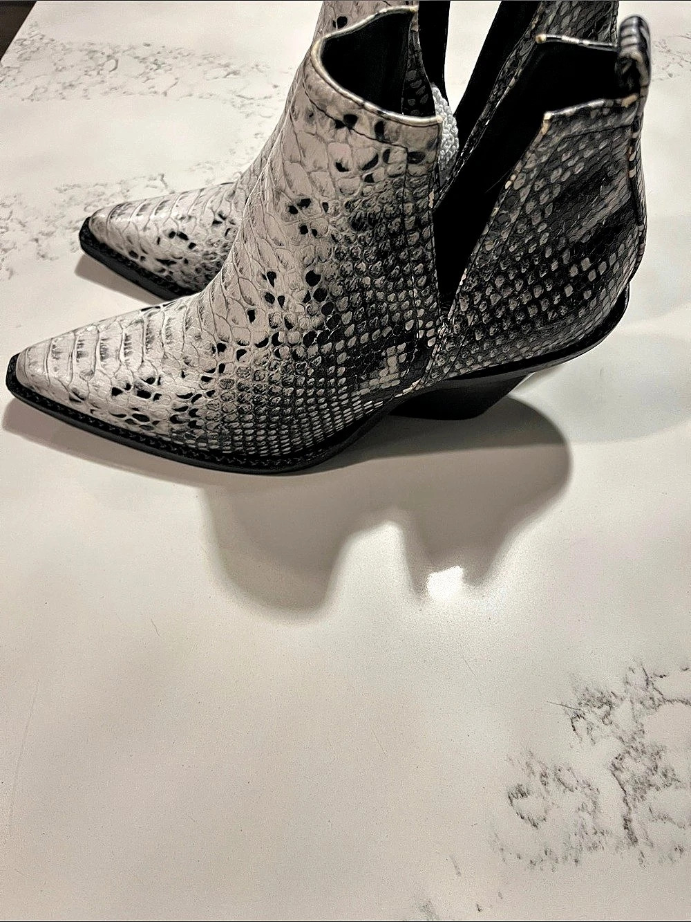 Free People Pointed Toe Snake Print Heeled Boots Gray US 6.5 see the latest phot
